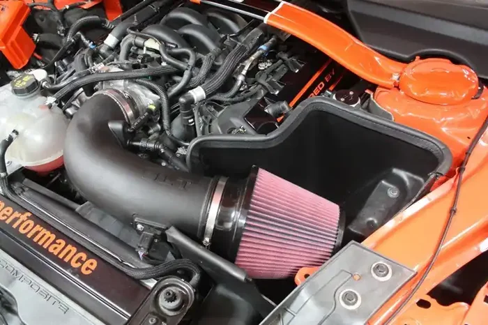 JLT 15-19 Ford Mustang GT350/GT350R Black Textured Cold Air Intake Kit w/Red Filter – Tune Req
