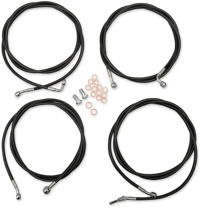 LA CHOPPERS Handlebar Cable/Brake Line Kit – 15″ – 17″ Ape Hanger Handlebars – Black Vinyl LA-8054KT-16B