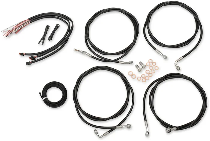 LA CHOPPERS Handlebar Cable/Brake Line Kit – Complete – 12″ – 14″ Ape Hanger Handlebars – Black Vinyl LA-8054KT2-13B