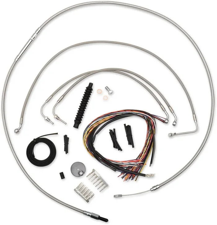 LA CHOPPERS Handlebar Cable/Brake Line Kit – Complete – 12″ – 14″ Ape Hanger Handlebars – Stainless LA-8012KT2B-13