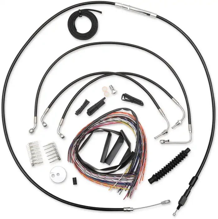 LA CHOPPERS Handlebar Cable/Brake Line Kit – Complete – 15″ – 17″ Ape Hanger Handlebars – Black Vinyl LA-8012KT2-16B