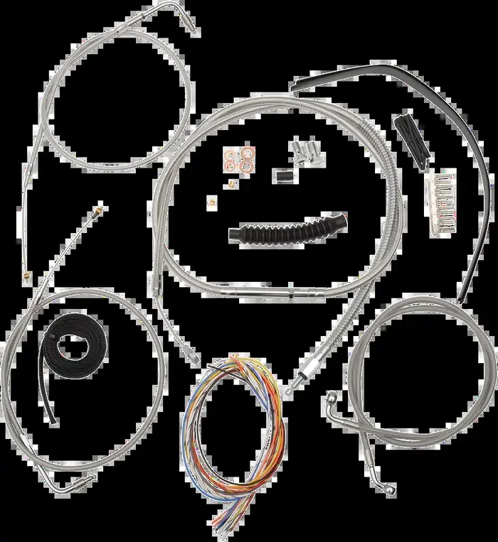LA CHOPPERS Handlebar Cable/Brake Line Kit – Complete – 15″ – 17″ Ape Hanger Handlebars – Stainless LA-8210KT2B-16