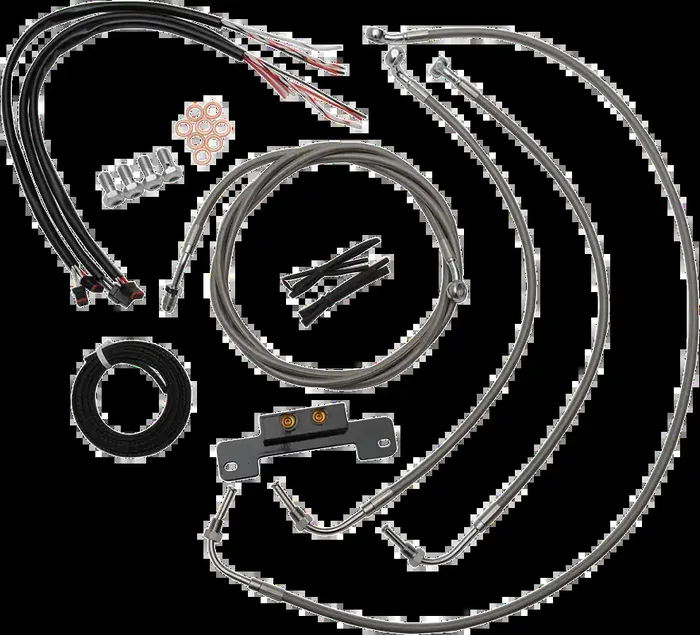 LA CHOPPERS Handlebar Cable/Brake Line Kit – Complete – 18″ – 20″ Ape Hanger Handlebars – Stainless LA-8055KT2-19