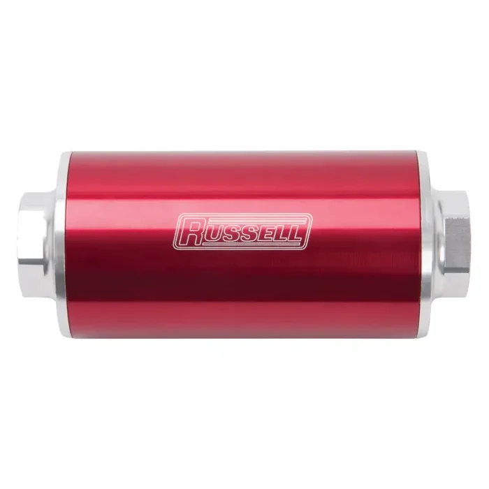 Russell Performance Profilter Fuel Filter 6in Long 10 Micron -10AN Inlet -10AN Outlet – Red