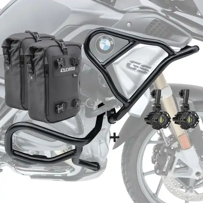 Set Engine Guard + Auxiliary lights L3 compatible with BMW R 1200 GGS ExclusiveS 17-18 + bags Motoguard black CB4